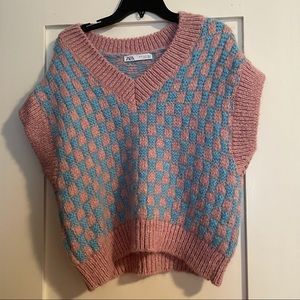 Zara Pink/Blue Check Sweater Vest